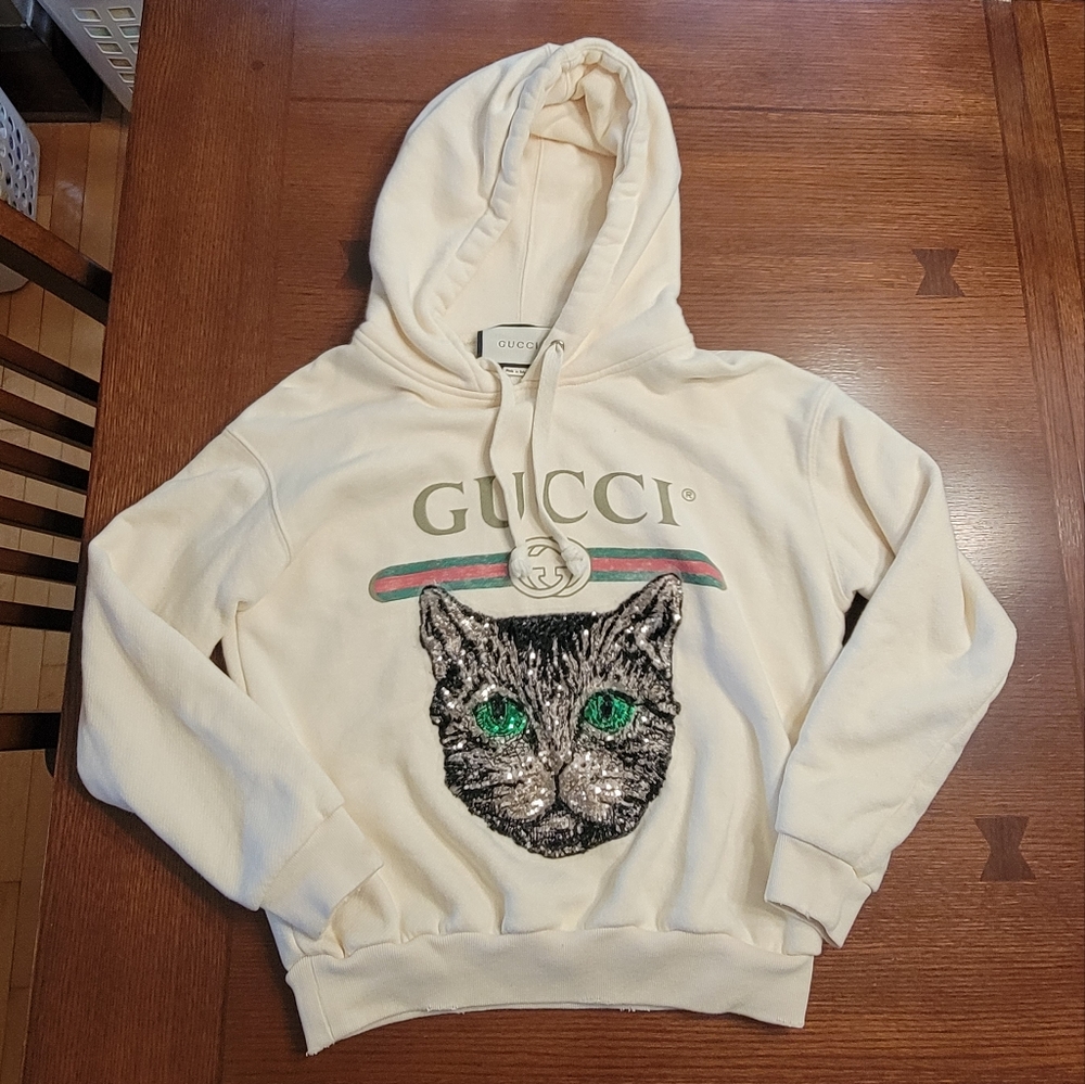 Gucci Sequin Mystic Cat Hoodie Sweatshirt XS Small